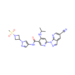 CC(C)Nc1cc(-n2ncc3cc(C#N)cnc32)ncc1C(=O)Nc1cnn(C2CN(S(C)(=O)=O)C2)c1 ZINC001772582955