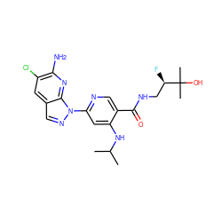 CC(C)Nc1cc(-n2ncc3cc(Cl)c(N)nc32)ncc1C(=O)NC[C@@H](F)C(C)(C)O ZINC001772630276