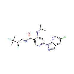 CC(C)Nc1cc(-n2ncc3cc(Cl)cnc32)ncc1C(=O)NC[C@@H](F)C(C)(C)F ZINC001772611822