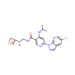 CC(C)Nc1cc(-n2ncc3cc(Cl)cnc32)ncc1C(=O)NC[C@H](F)C1(O)COC1 ZINC001772649420