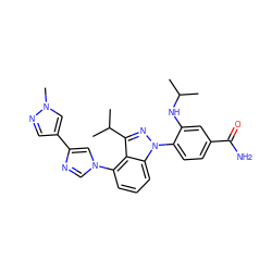 CC(C)Nc1cc(C(N)=O)ccc1-n1nc(C(C)C)c2c(-n3cnc(-c4cnn(C)c4)c3)cccc21 ZINC000222992060