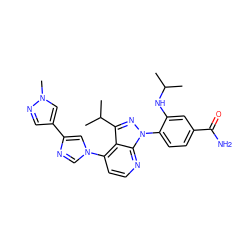 CC(C)Nc1cc(C(N)=O)ccc1-n1nc(C(C)C)c2c(-n3cnc(-c4cnn(C)c4)c3)ccnc21 ZINC000169703522