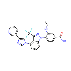 CC(C)Nc1cc(C(N)=O)ccc1-n1nc(C(F)(F)F)c2c(-n3cnc(-c4cccnc4)c3)cccc21 ZINC000222998112