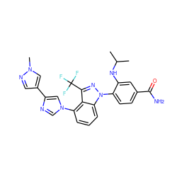 CC(C)Nc1cc(C(N)=O)ccc1-n1nc(C(F)(F)F)c2c(-n3cnc(-c4cnn(C)c4)c3)cccc21 ZINC000222993122