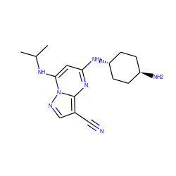 CC(C)Nc1cc(N[C@H]2CC[C@H](N)CC2)nc2c(C#N)cnn12 ZINC000261097054