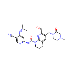 CC(C)Nc1cc(NC(=O)N2CCCc3cc(CN4CCN(C)CC4=O)c(C=O)nc32)ncc1C#N ZINC001772651415