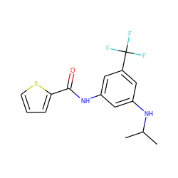 CC(C)Nc1cc(NC(=O)c2cccs2)cc(C(F)(F)F)c1 ZINC000299836655