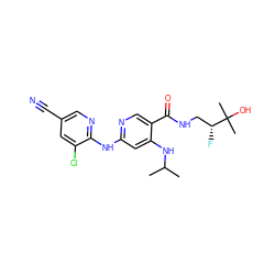 CC(C)Nc1cc(Nc2ncc(C#N)cc2Cl)ncc1C(=O)NC[C@@H](F)C(C)(C)O ZINC000219902471