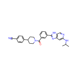 CC(C)Nc1cc2nc(-c3cccc(C(=O)N4CCC(c5ccc(C#N)cc5)CC4)c3)[nH]c2cn1 ZINC000150227799