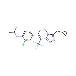 CC(C)Nc1ccc(-c2ccn3c(CC4CC4)nnc3c2C(F)(F)F)cc1Cl ZINC000114489965