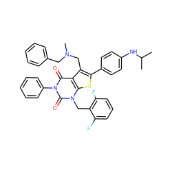 CC(C)Nc1ccc(-c2sc3c(c2CN(C)Cc2ccccc2)c(=O)n(-c2ccccc2)c(=O)n3Cc2c(F)cccc2F)cc1 ZINC000027189706