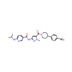 CC(C)Nc1ccc(C(=O)Nc2cc(C(=O)N3CCC(c4ccc(C#N)cc4)CC3)n(C)n2)cn1 ZINC000143535665