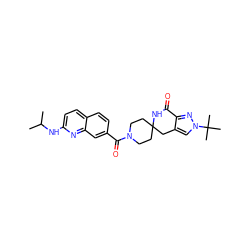 CC(C)Nc1ccc2ccc(C(=O)N3CCC4(CC3)Cc3cn(C(C)(C)C)nc3C(=O)N4)cc2n1 ZINC000261125653