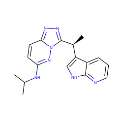 CC(C)Nc1ccc2nnc([C@@H](C)c3c[nH]c4ncccc34)n2n1 ZINC000095920537