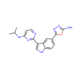 CC(C)Nc1ccnc(-c2c[nH]c3ccc(-c4nnc(N)o4)cc23)n1 ZINC000204751915