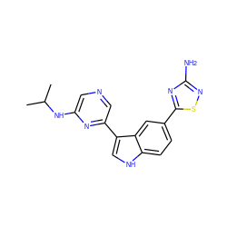 CC(C)Nc1cncc(-c2c[nH]c3ccc(-c4nc(N)ns4)cc23)n1 ZINC000204755208