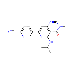 CC(C)Nc1nc(-c2ccc(C#N)nc2)cc2ncn(C)c(=O)c12 ZINC000115626240