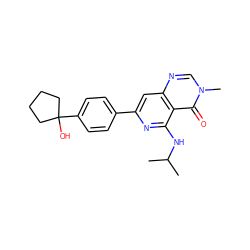 CC(C)Nc1nc(-c2ccc(C3(O)CCCC3)cc2)cc2ncn(C)c(=O)c12 ZINC000115625565