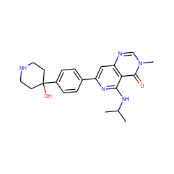 CC(C)Nc1nc(-c2ccc(C3(O)CCNCC3)cc2)cc2ncn(C)c(=O)c12 ZINC000115625438