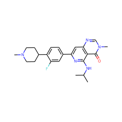 CC(C)Nc1nc(-c2ccc(C3CCN(C)CC3)c(F)c2)cc2ncn(C)c(=O)c12 ZINC000115625374