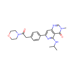 CC(C)Nc1nc(-c2ccc(CC(=O)N3CCOCC3)cc2)cc2ncn(C)c(=O)c12 ZINC000115621956