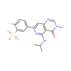 CC(C)Nc1nc(-c2ccc(F)c(S(C)(=O)=O)c2)cc2ncn(C)c(=O)c12 ZINC000115624146