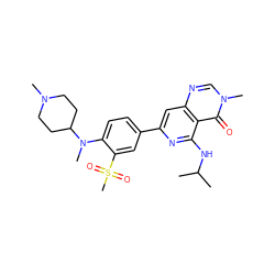 CC(C)Nc1nc(-c2ccc(N(C)C3CCN(C)CC3)c(S(C)(=O)=O)c2)cc2ncn(C)c(=O)c12 ZINC000115626287