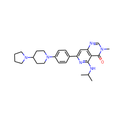 CC(C)Nc1nc(-c2ccc(N3CCC(N4CCCC4)CC3)cc2)cc2ncn(C)c(=O)c12 ZINC000115624340