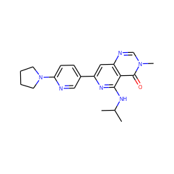 CC(C)Nc1nc(-c2ccc(N3CCCC3)nc2)cc2ncn(C)c(=O)c12 ZINC000115624037