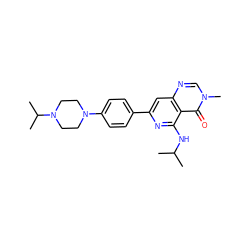 CC(C)Nc1nc(-c2ccc(N3CCN(C(C)C)CC3)cc2)cc2ncn(C)c(=O)c12 ZINC000115624507