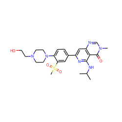 CC(C)Nc1nc(-c2ccc(N3CCN(CCO)CC3)c(S(C)(=O)=O)c2)cc2ncn(C)c(=O)c12 ZINC000115625013