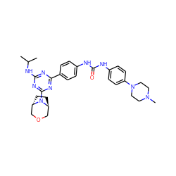 CC(C)Nc1nc(-c2ccc(NC(=O)Nc3ccc(N4CCN(C)CC4)cc3)cc2)nc(N2[C@H]3CC[C@H]2COC3)n1 ZINC000100752389