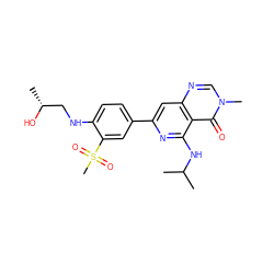 CC(C)Nc1nc(-c2ccc(NC[C@@H](C)O)c(S(C)(=O)=O)c2)cc2ncn(C)c(=O)c12 ZINC000115622540