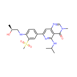 CC(C)Nc1nc(-c2ccc(NC[C@H](C)O)c(S(C)(=O)=O)c2)cc2ncn(C)c(=O)c12 ZINC000115626514