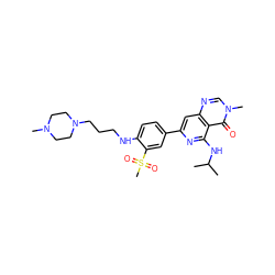 CC(C)Nc1nc(-c2ccc(NCCCN3CCN(C)CC3)c(S(C)(=O)=O)c2)cc2ncn(C)c(=O)c12 ZINC000115623974