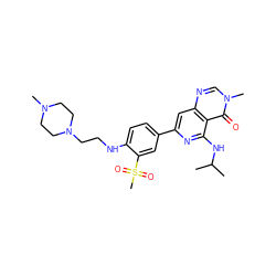 CC(C)Nc1nc(-c2ccc(NCCN3CCN(C)CC3)c(S(C)(=O)=O)c2)cc2ncn(C)c(=O)c12 ZINC000115621870