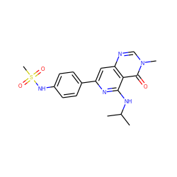 CC(C)Nc1nc(-c2ccc(NS(C)(=O)=O)cc2)cc2ncn(C)c(=O)c12 ZINC000143109680