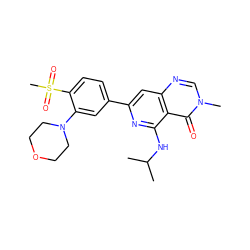 CC(C)Nc1nc(-c2ccc(S(C)(=O)=O)c(N3CCOCC3)c2)cc2ncn(C)c(=O)c12 ZINC000115624083