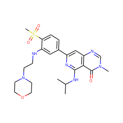 CC(C)Nc1nc(-c2ccc(S(C)(=O)=O)c(NCCN3CCOCC3)c2)cc2ncn(C)c(=O)c12 ZINC000115625332