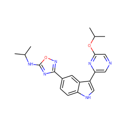 CC(C)Nc1nc(-c2ccc3[nH]cc(-c4cncc(OC(C)C)n4)c3c2)no1 ZINC000204770967