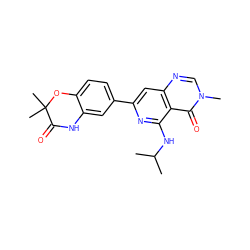 CC(C)Nc1nc(-c2ccc3c(c2)NC(=O)C(C)(C)O3)cc2ncn(C)c(=O)c12 ZINC000115622741