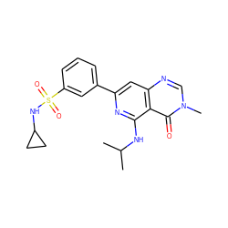 CC(C)Nc1nc(-c2cccc(S(=O)(=O)NC3CC3)c2)cc2ncn(C)c(=O)c12 ZINC000115622595