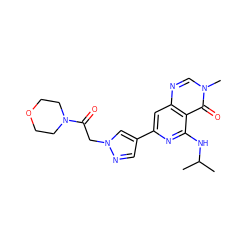 CC(C)Nc1nc(-c2cnn(CC(=O)N3CCOCC3)c2)cc2ncn(C)c(=O)c12 ZINC000115625732