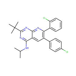 CC(C)Nc1nc(C(C)(C)C)nc2nc(-c3ccccc3Cl)c(-c3ccc(Cl)cc3)cc12 ZINC000040892477