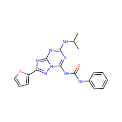 CC(C)Nc1nc(NC(=O)Nc2ccccc2)n2nc(-c3ccco3)nc2n1 ZINC000653759971