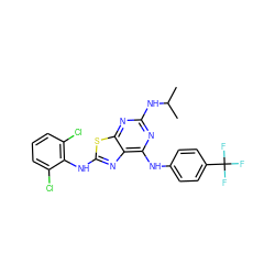 CC(C)Nc1nc(Nc2ccc(C(F)(F)F)cc2)c2nc(Nc3c(Cl)cccc3Cl)sc2n1 ZINC000040866575