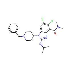 CC(C)Nc1nc2c(C(=O)N(C)C)c(Cl)c(Cl)cc2n1C1CCN(Cc2ccccc2)CC1 ZINC000095582793