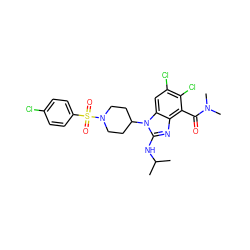 CC(C)Nc1nc2c(C(=O)N(C)C)c(Cl)c(Cl)cc2n1C1CCN(S(=O)(=O)c2ccc(Cl)cc2)CC1 ZINC000095581780