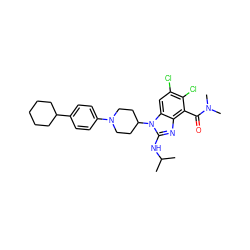 CC(C)Nc1nc2c(C(=O)N(C)C)c(Cl)c(Cl)cc2n1C1CCN(c2ccc(C3CCCCC3)cc2)CC1 ZINC000095585294