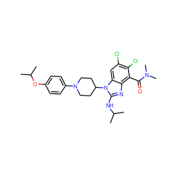 CC(C)Nc1nc2c(C(=O)N(C)C)c(Cl)c(Cl)cc2n1C1CCN(c2ccc(OC(C)C)cc2)CC1 ZINC000095585736